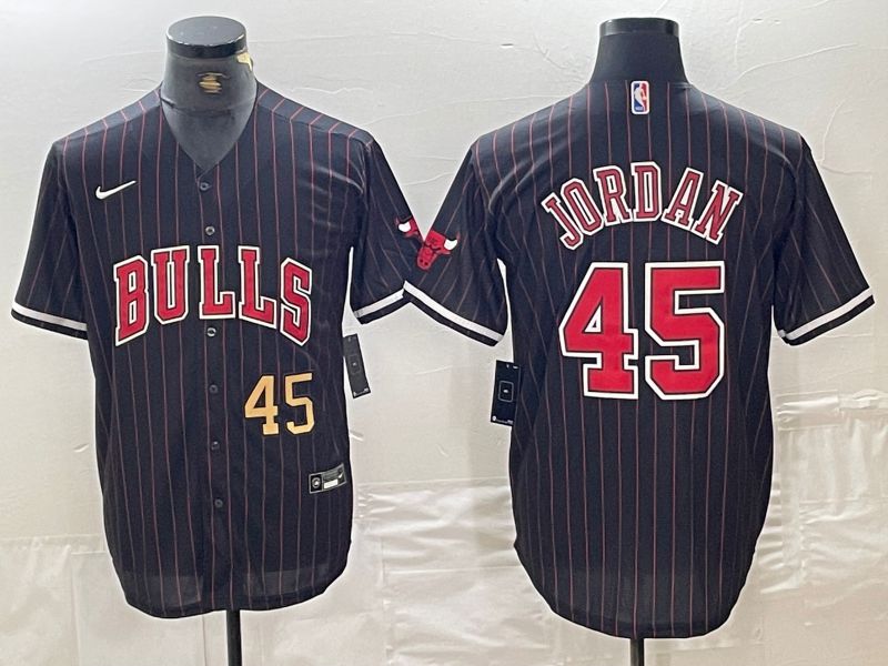 Men Chicago Bulls #45 Jordan Black stripe sign jointly 2024 Nike NBA Jersey style 3->->